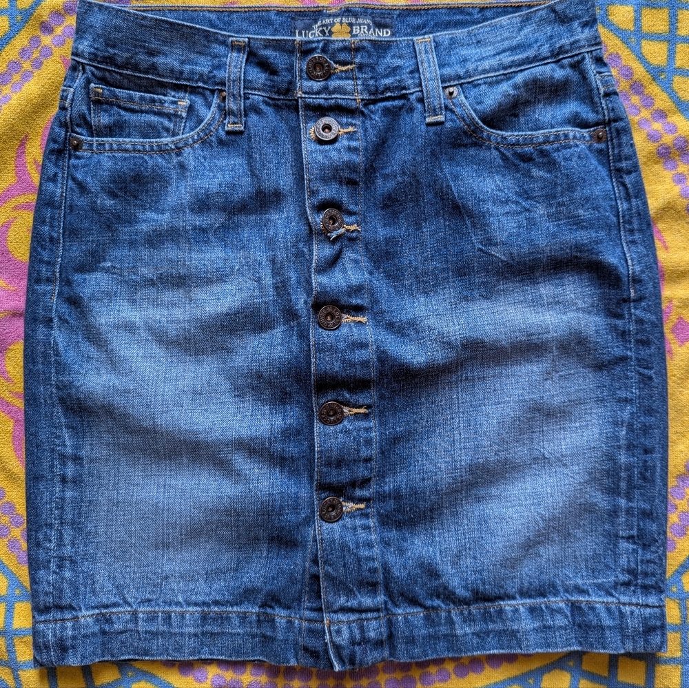 Lucky Brand Vintage Y2K Button-Front Denim Mini Skirt Size 2 26